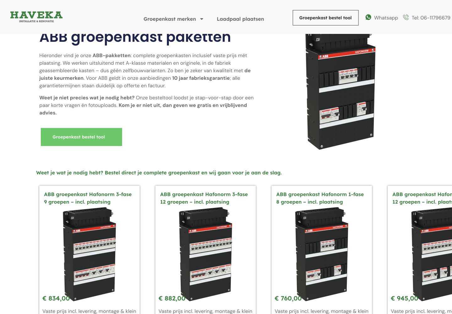 Screenshot van offertemodule voor Haveka Installatie, ABB-groepenkasten