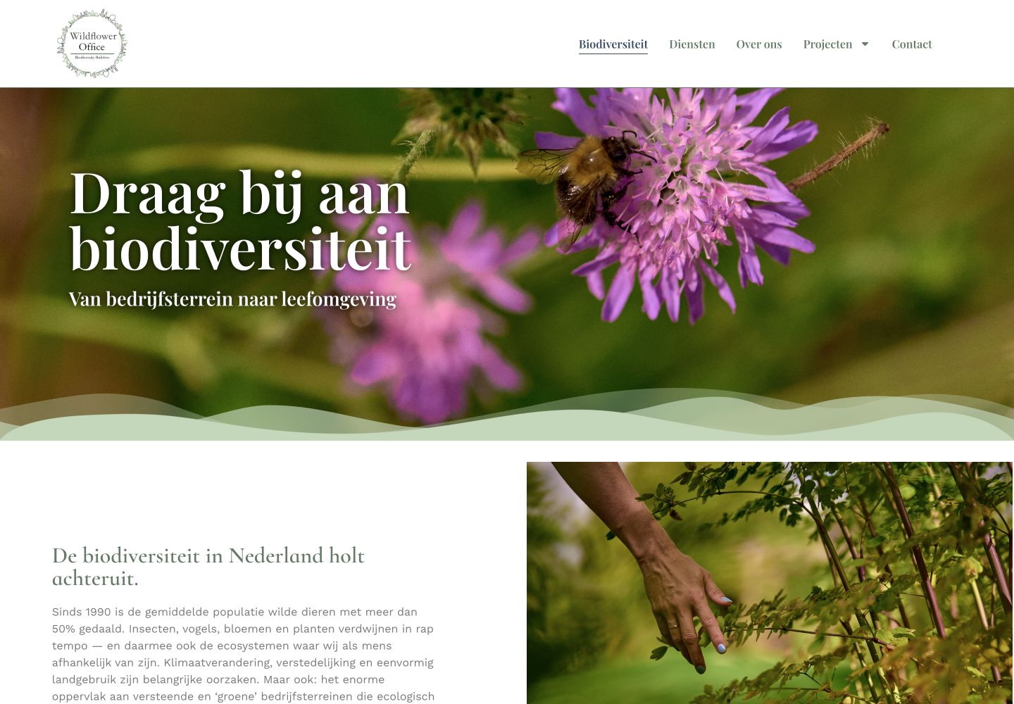Screenshot van de natuur op de werkplek pagina van Wildfloweroffice